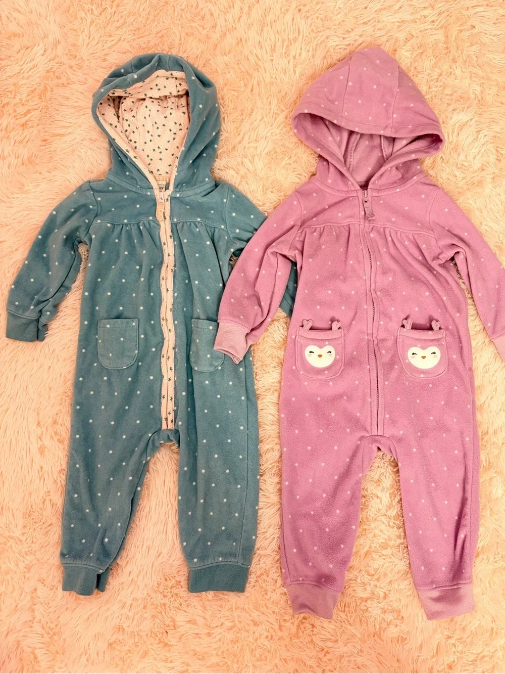 Carter's Purple and blue Hooded Baby Rompers Set